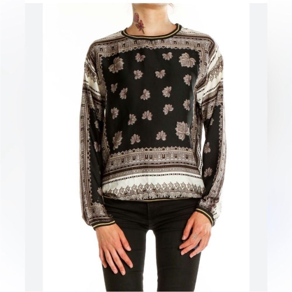 Beulah Elegant Black and Cream Women's Top, M